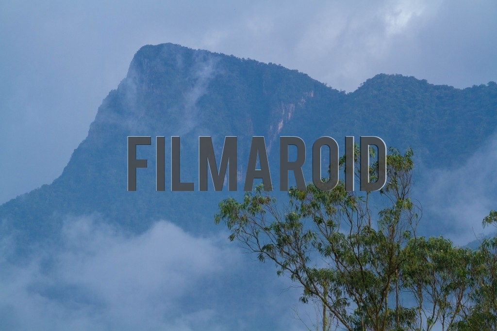 Dramatic peak located in South American landscape with vegetation and rocky surface against cloudy sky