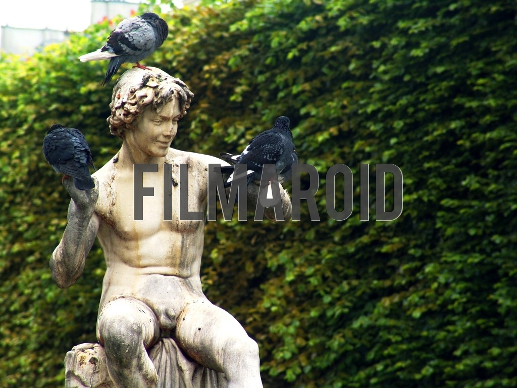 A statue used by pigeons as resting place at Jardin du Palais Royal in Paris