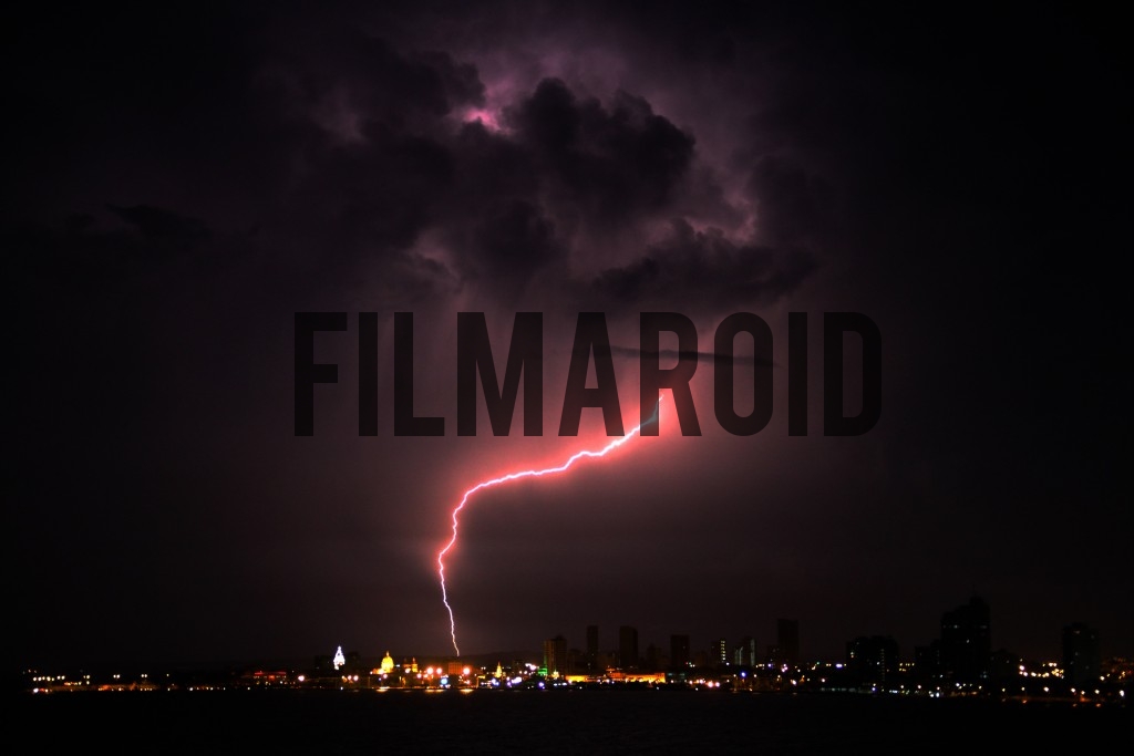 A lightning storm hits the skyline of the city of Cartagena Colombia