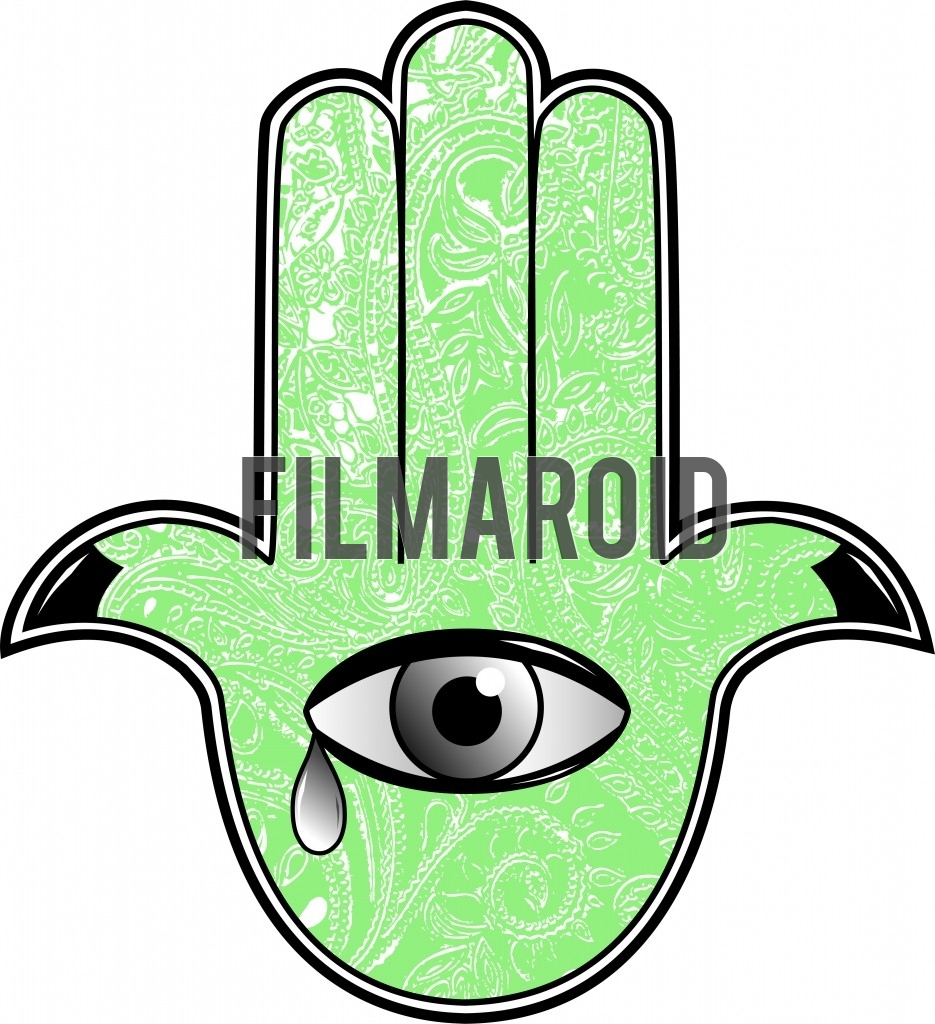 Hamsa hand with crying eye and mandala texture Hamsa hand with crying eye and mandala texture - Beautiful egyptian or mesopotamian hamsa hand with crying eye against indian mandala texture