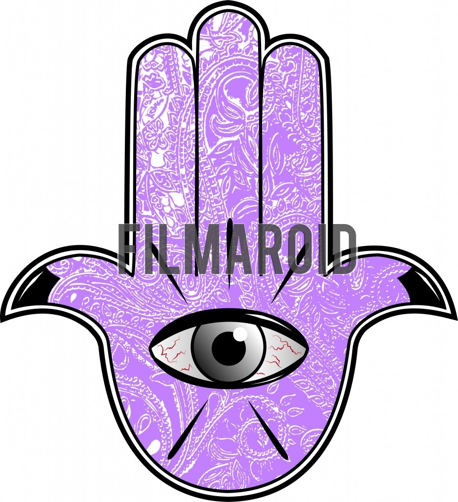 Hamsa hand with eye in shock and mandala texture Hamsa hand with eye in shock and mandala texture - Beautiful egyptian or mesopotamian hamsa hand with eye in shock and veins against indian mandala texture