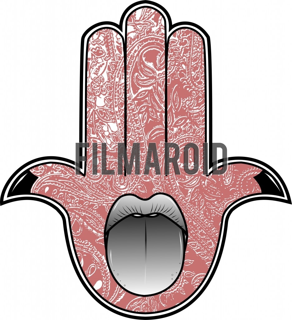 Hamsa hand with mouth sticking tongue out and mandala texture Hamsa hand with mouth sticking tongue out and mandala texture - Beautiful egyptian or mesopotamian hamsa hand with mouth sticking tongue out and sexy lips against indian mandala texture
