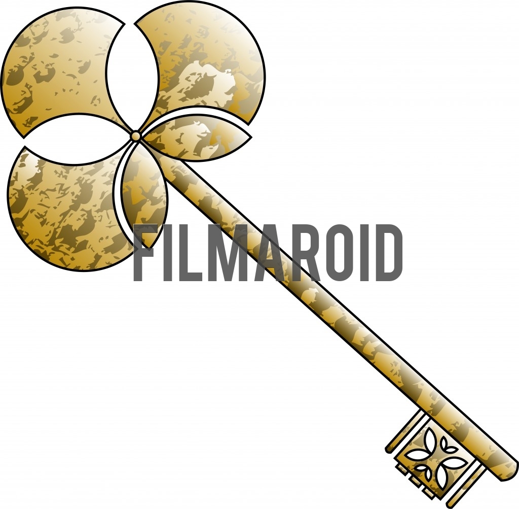 Beautiful old style golden key vector illustration with art nouveau design and metallic texture