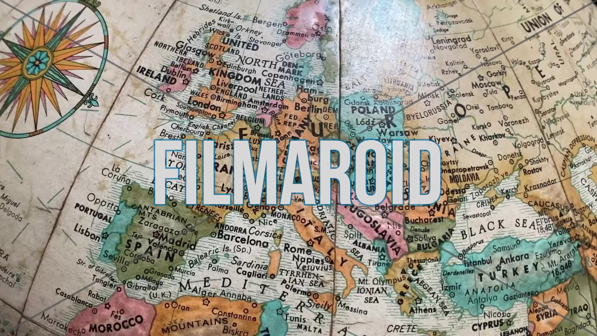 4k Antique earth globe spinning vintage cold war times world map stopping on Europe and the Mediterranean region